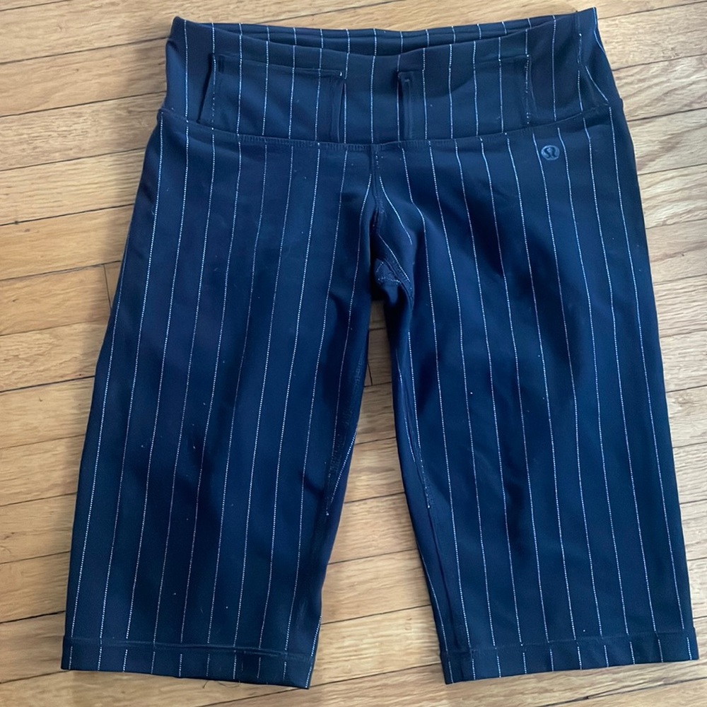 Lululemon Black Pinstripe Long Bicycle Shorts - 2 Tall
